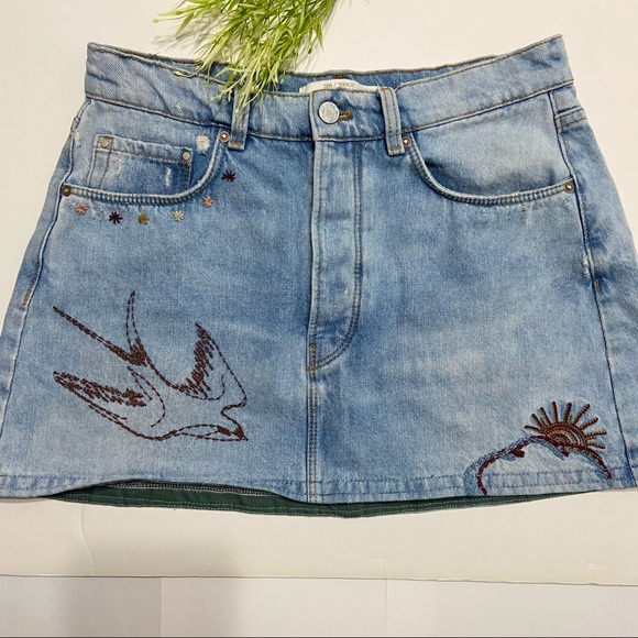Zara Dresses & Skirts - Zara Trafaluc Embroidered Denim Mini Skirt